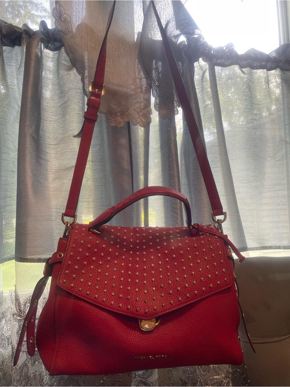 Michael Kors Red Studded Satchel with Top Handle